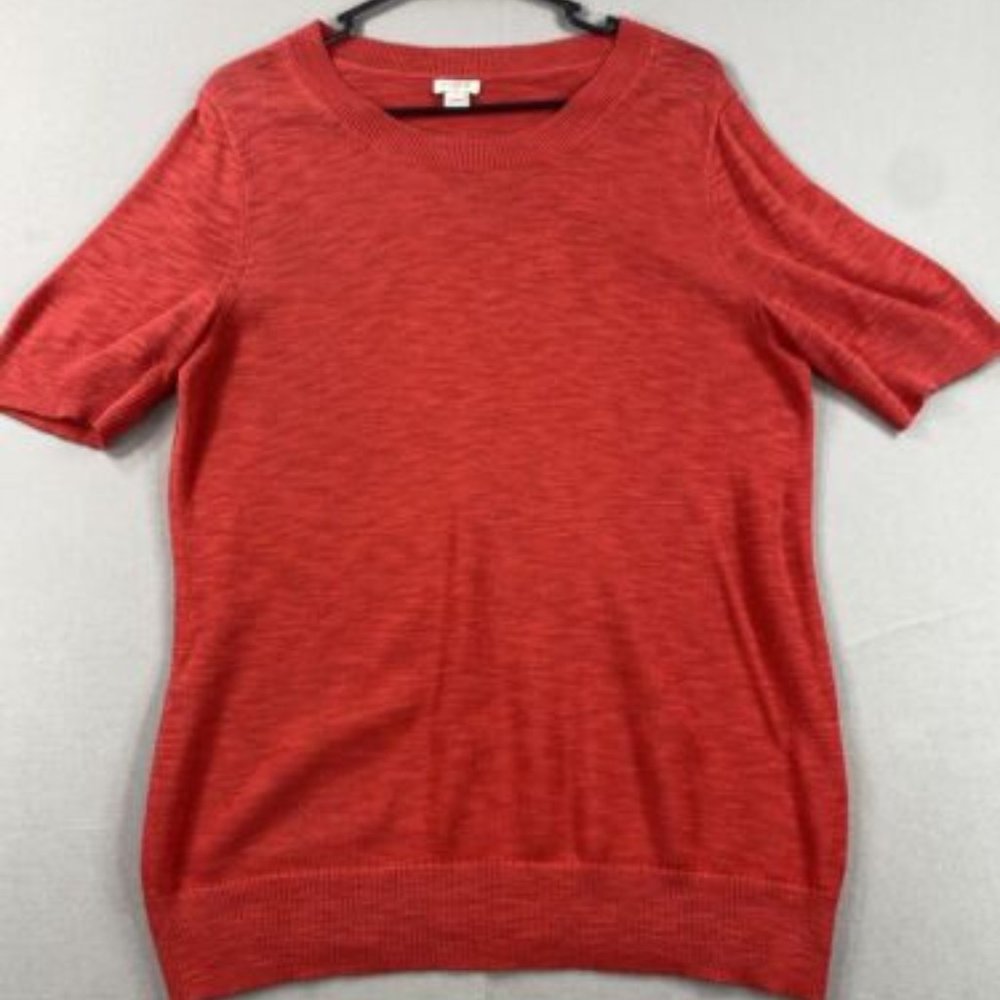 J. Crew Sweater Red Cotton Knit Round Neck Short Sleeve || Size M